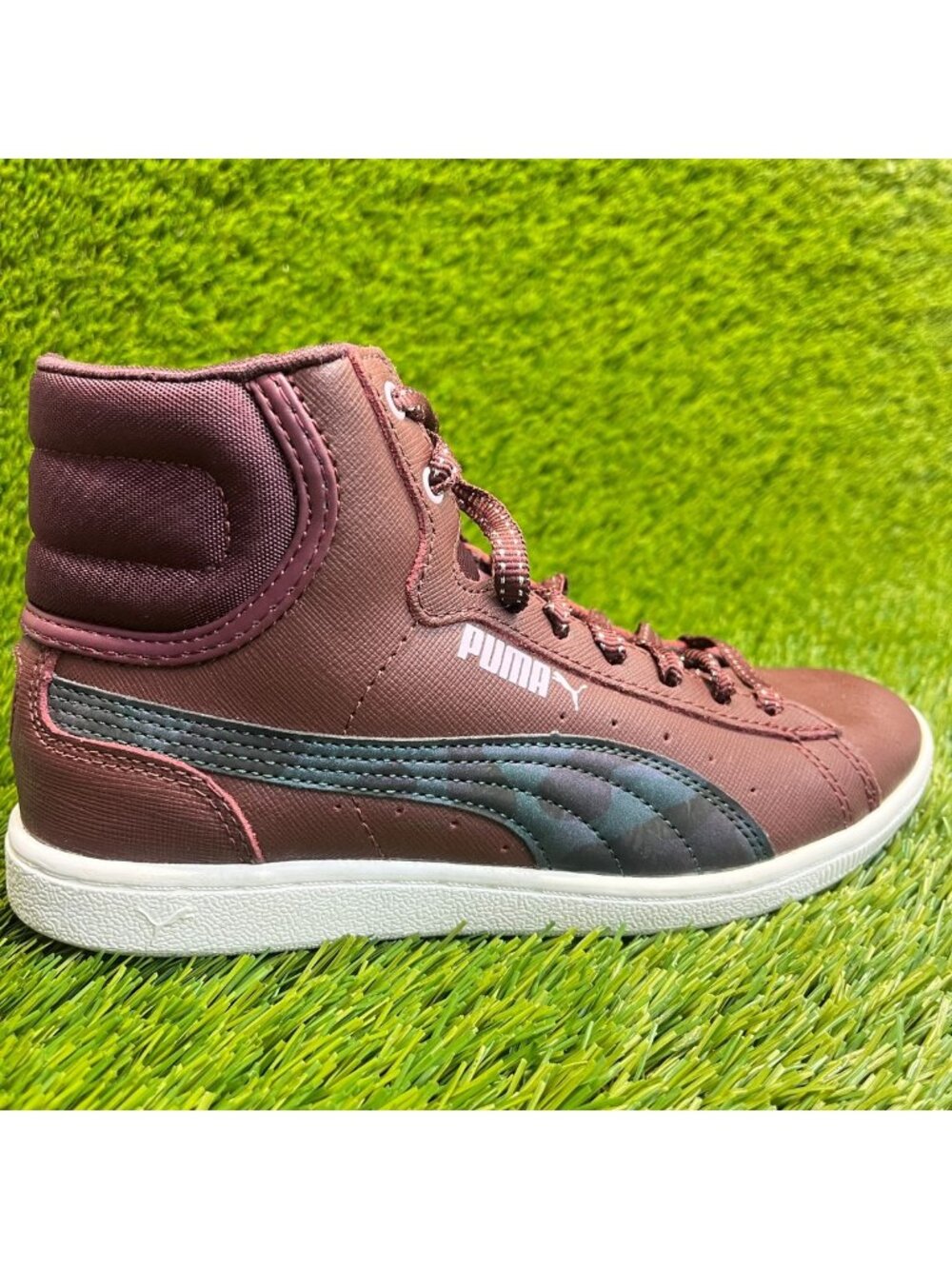 Puma Vikky Mid Womens Size 6 Burgundy Blue White Athletic Leather Shoes Sneakers